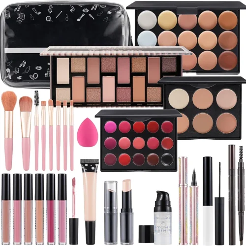 Complete Makeup Kit for Women & Teen Girls – Eyeshadow, Lipstick, Lip Gloss, Foundation, Concealer, Eyeliner, Eyebrow Tools & Makeup Brushes with Cosmetic Bag